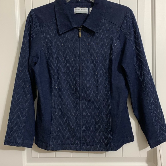 Alfred Dunner Blue denim jean jacket stretch chevron herringbone 6P nwt - Picture 2 of 8